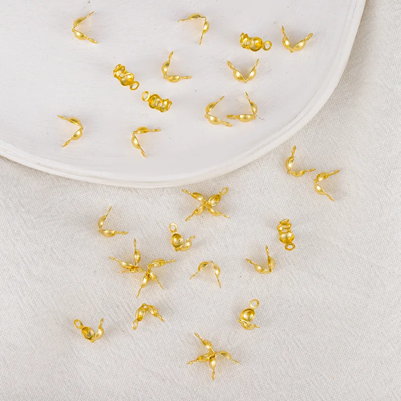 60PCS Calotte End Crimps Bead Tips Clamshell Cap Brass Connector Clasps Covers Closed Loops Necklace Braclet Jewellery Making