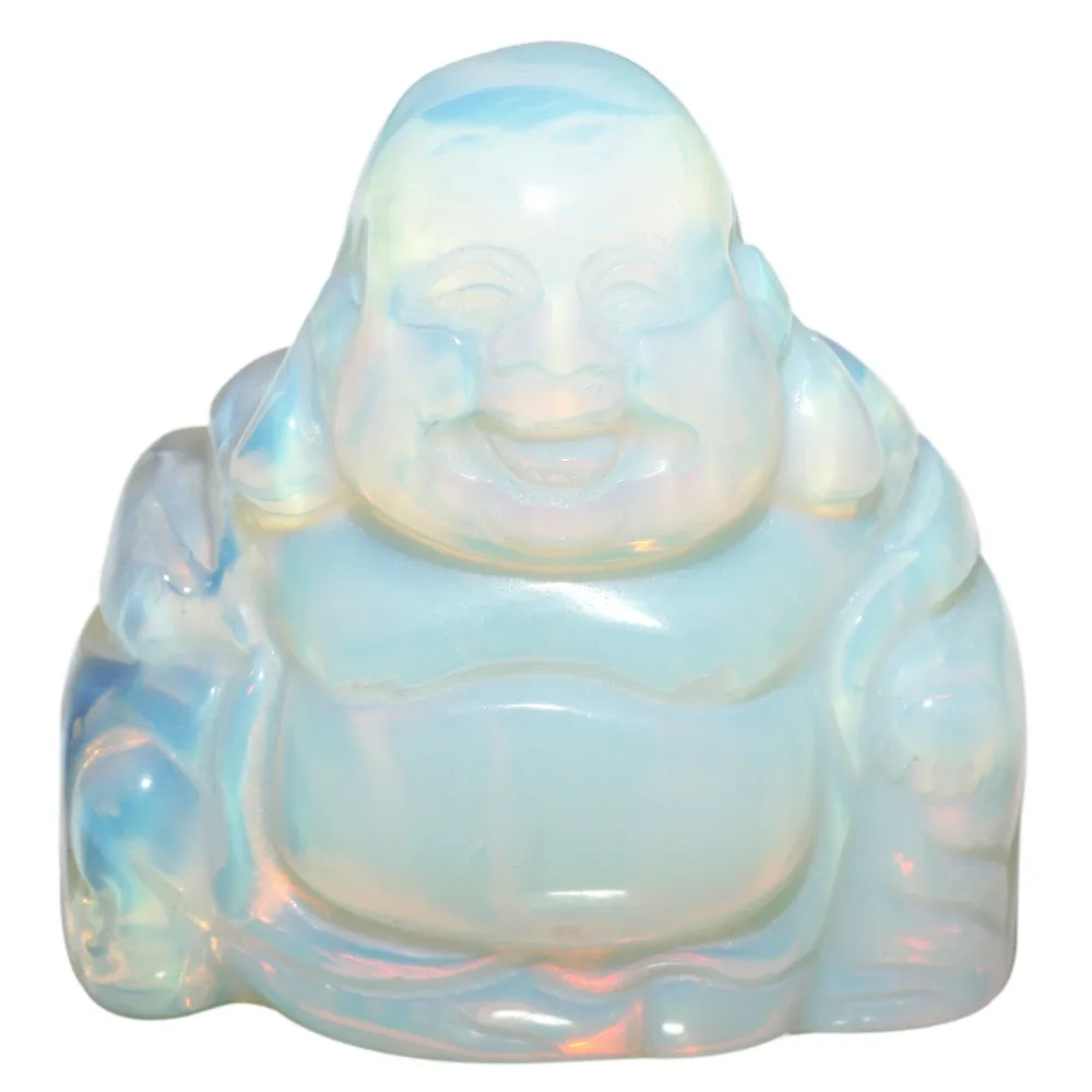 

TUMBEELLUWA 1.5" Opalite Stone Happy Laughing Buddha Pocket Statue Feng Shui Figurines Healing Crystal Wealth Jewelry Decoration