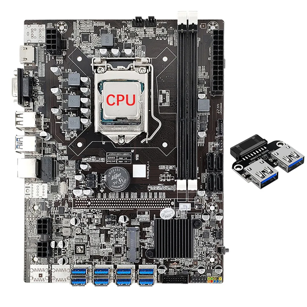 

B75 8 Card Mining Motherboard+CPU+USB3.0 19/20Pin Adapter 8 USB3.0 GPU Slot LGA1155 2X DDR3 RAM Slot SATA3.0 for BTC/ETH