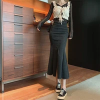 womens new style retro mid length split fishtail skirt female 2021 autumn high waist slimming hip skirt all match female skirt