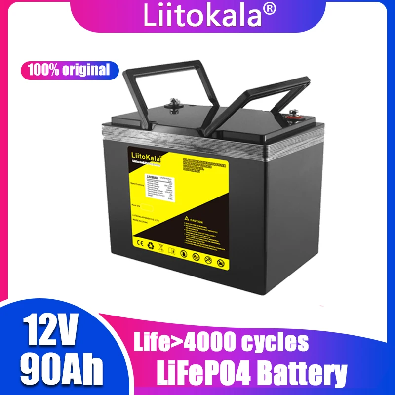 LiitoKala-Paquete de batería de litio Lifepo4, Banco de energía de 12v, 90ah,...