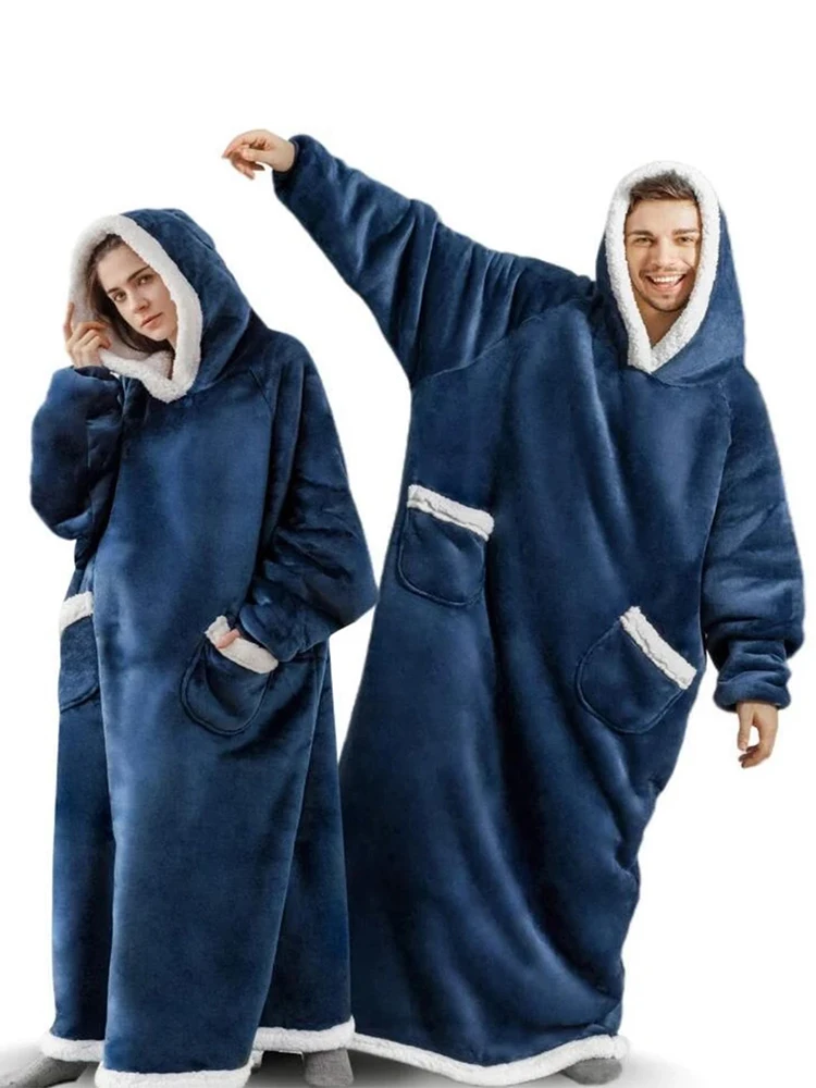 

Длинное фланелевое одеяло с рукавами, зимние толстовки большого размера, свитшот, женский и мужской пуловер, толстовка с капюшоном