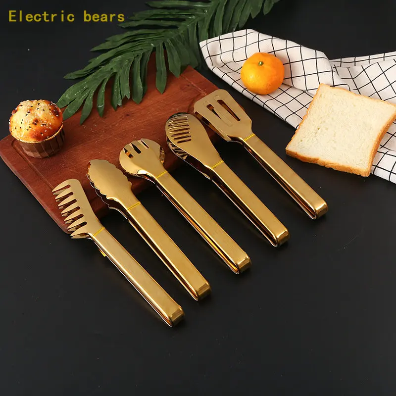 

Gold Kitchen BBQ Tongs Multiple Styles Cake Clip Stainless Steel Food Steak Clamp Kitchenware Accessories Home Cooking Utensils