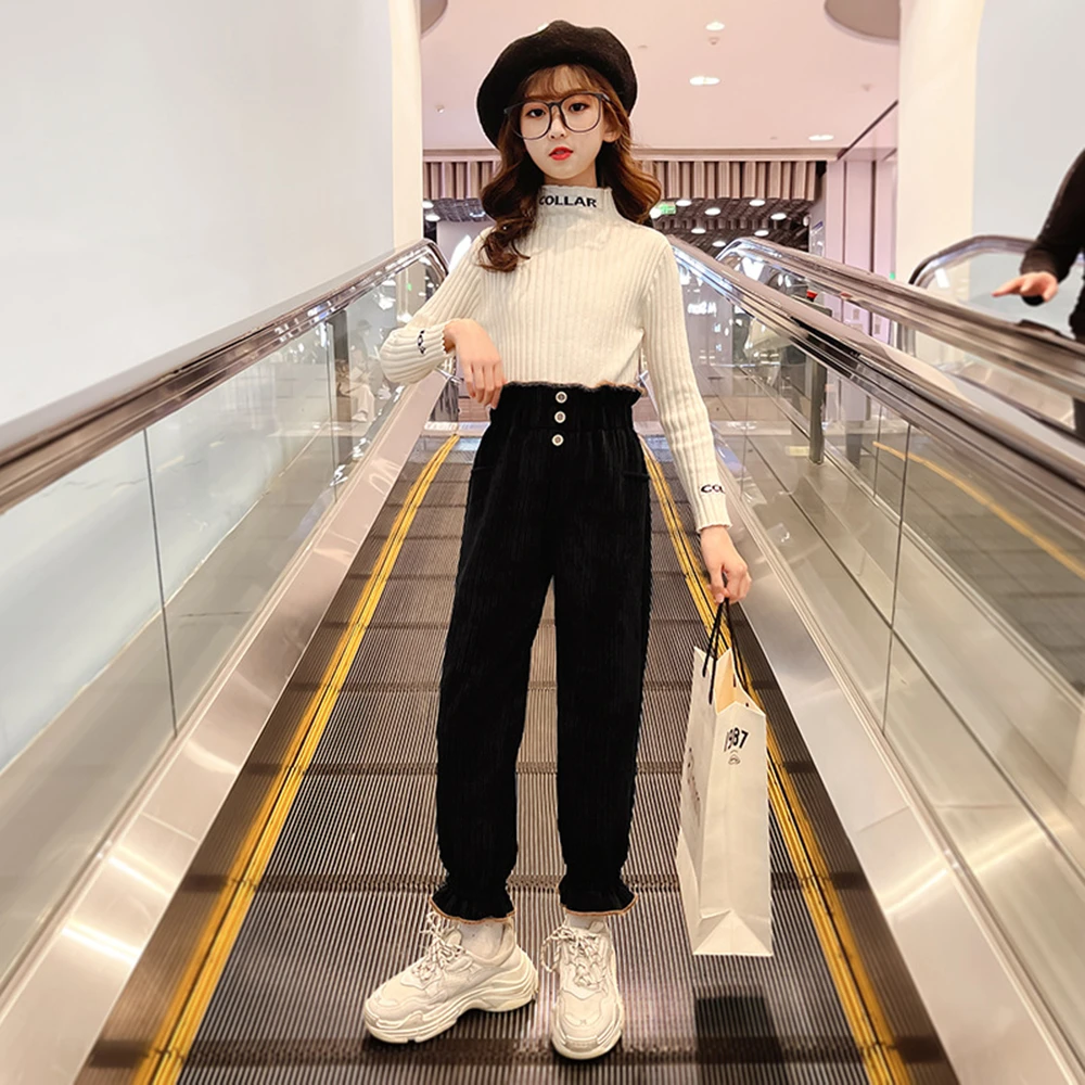 

Girls High Waist Casual Pant Spring and Autumn Korean Luxury Fashion Black Loose Harem Pants for Kid Teenage Girls Clothing