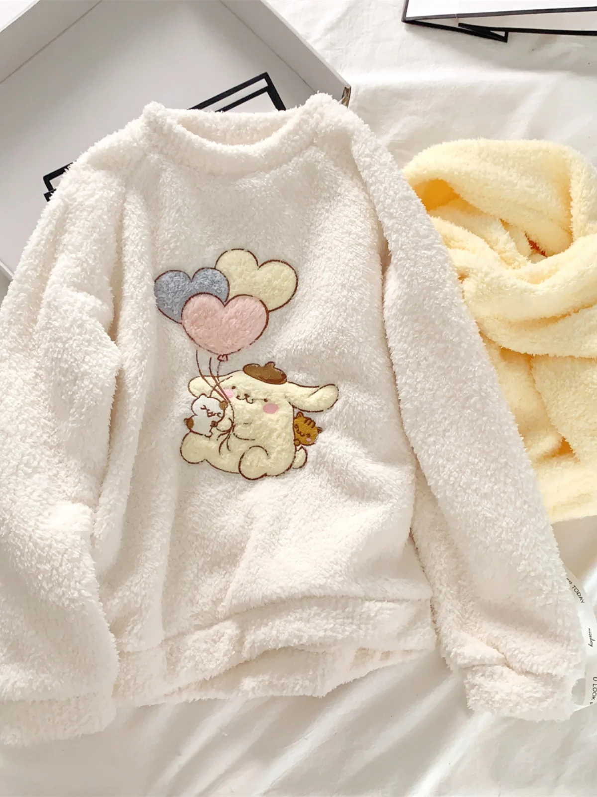 Милые пижамы с помпонами Purin женские зимние теплые длинными рукавами на флисовой