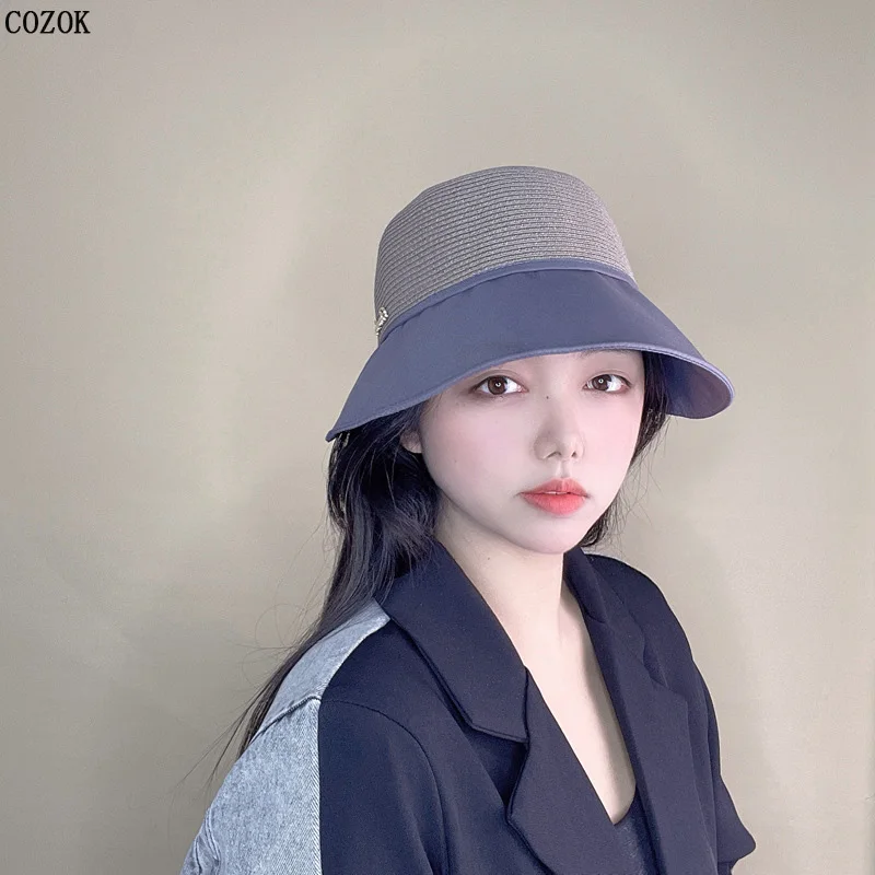 

Spring Grass Cloth Stitching Large Eaves Straw Hat Women Summer Beach Outdoor Travel Sun Protection Fashion Leisure Cap Sombrero