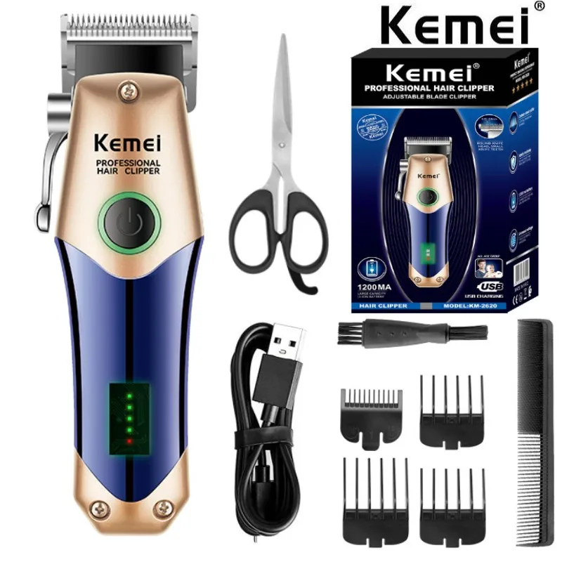 Kemei 2620 professional hair clipper long life automatic grinding oil head clipper USB fast charging hair salon electric clipper