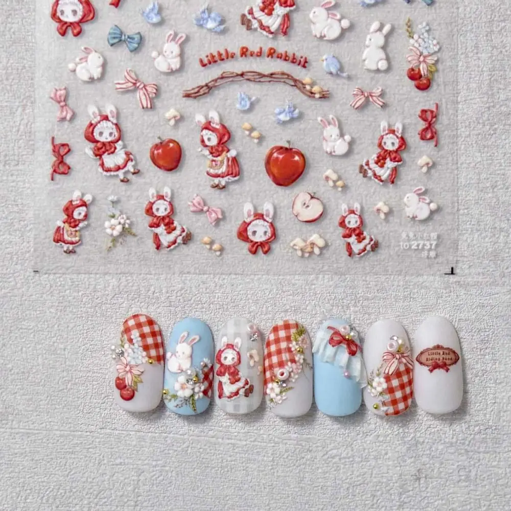 

1 Cartoon Bunny Nail Sticker Cute Bunny Animal Nail Art Accessories Tulip Flower Nail Decoration 3D Sticker Nail Art Decoration