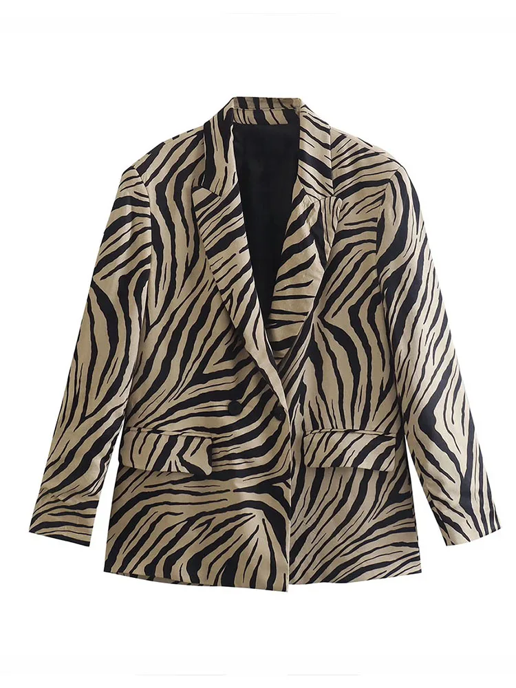 

Women jacket 2022 spring New Fashion animal print leisure blazer Coat Vintage Long Sleeve pocket Female Outerwear Chic