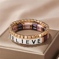boho trendy believe letters bangles minimalist alloy gold bracelets for women adjustable boho fashion bangle letter jewelry