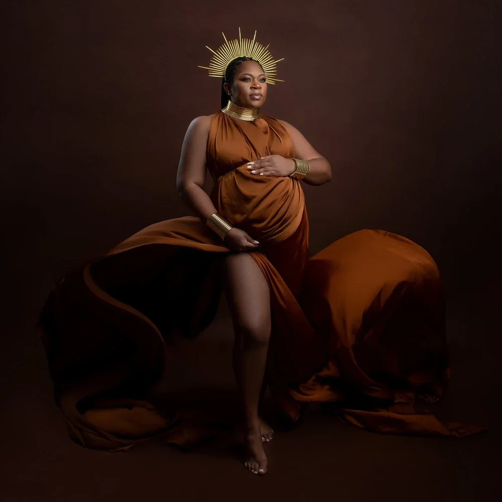 Сексуальные Простые Длинные платья для фотосъемки беременных золотые кожаные