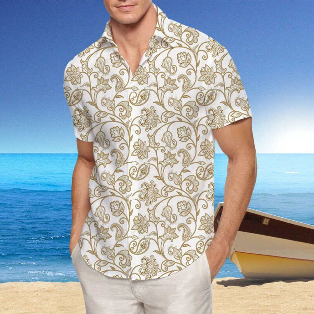 

Beachwear Men'S Hawaiian Shirt Short Sleeve Tops 3d Printed Leaf Pattern Seaside Casual Cool Comfortable Lapel Oversized Shirt