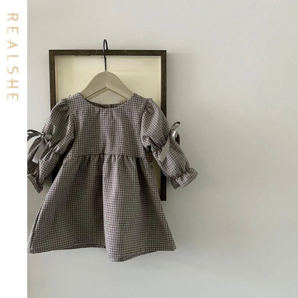 

Autumn Children's Clothes Long Sleeve Plaid Bow Baby Girls Dress Fashion Kids Dresses for Girls Clothing 2023 New