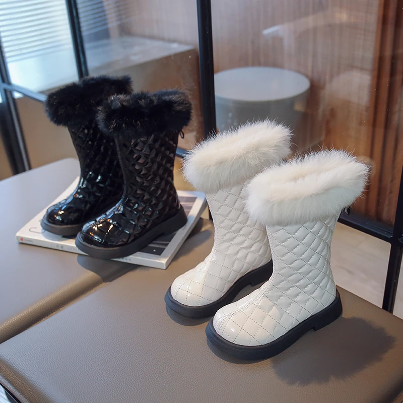 

Модные длинные сапоги для девочек, элегантные теплые высокие сапоги принцессы с круглым воротником, детские Качественные кожаные сапоги из...