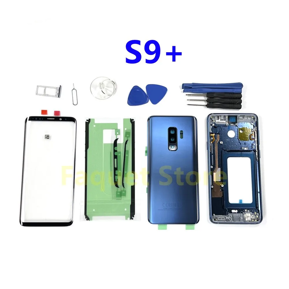 

S9 + полноразмерный чехол для SAMSUNG Galaxy S9 Plus G965 SM-G965F/DS G965U, задняя крышка аккумулятора, передний экран, стеклянный объектив, средняя рамка