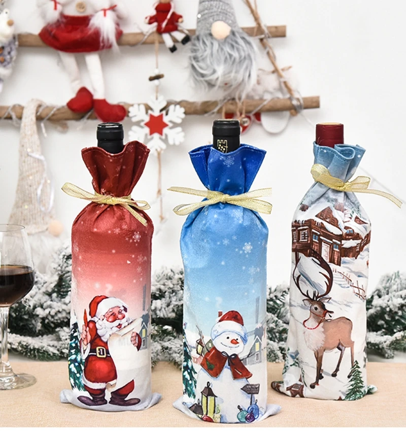 

Тканевые рождественские Чехлы для винных бутылок, сумка для винных бутылок с Санта-Клаусом, кухонные аксессуары vinoteca, новогодние украшения, Рождество 2022