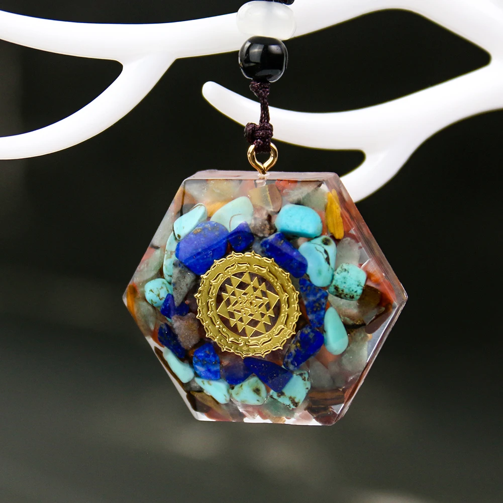 

Orgonite Hexagon Energy Stone Necklace Sri Yantra Quartz Pendant Sacred Geometry Chakela Healing Yoga Meditation Orgone Jewelry