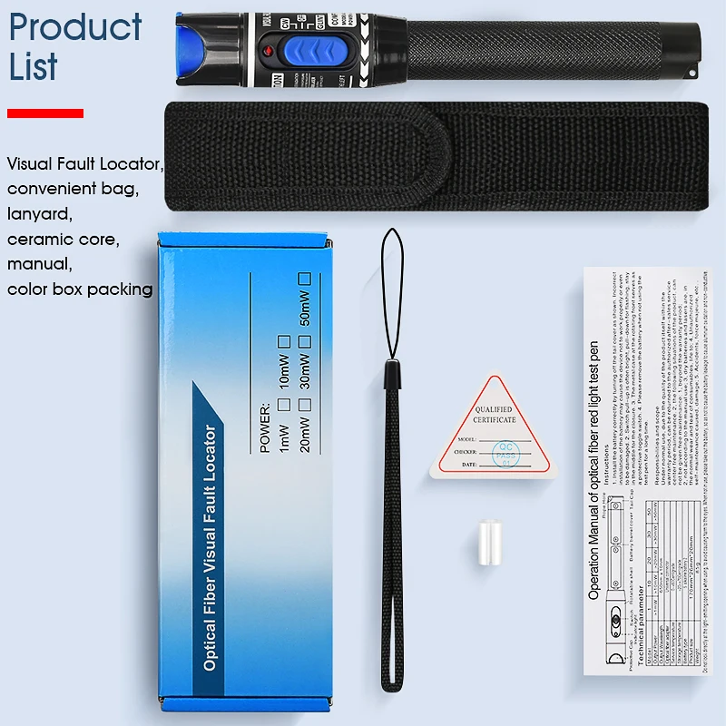 1MW Fiber Optic Pen 5KM Visual Fault Locator Fusion Laser Fibra Optica Cable Tester