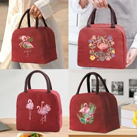 portable lunch bag cooler thermal insulated tote zipper travel picnic food container bags for work lunch box flamingo series