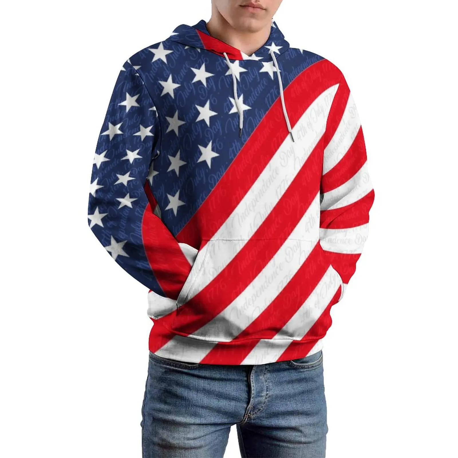 

Толстовка мужская с капюшоном, свободная повседневная кофта с длинным рукавом, с принтом звездного флага, День независимости США 4 июля