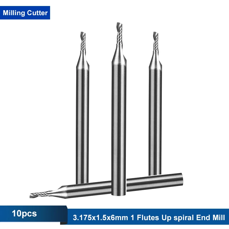 

10pc/lot 3.175x1.5x6mm AAA CNC 1 Flute Up Cut Carbide Spiral milling cutter wood engraving tools Router Bit for wood End Mill