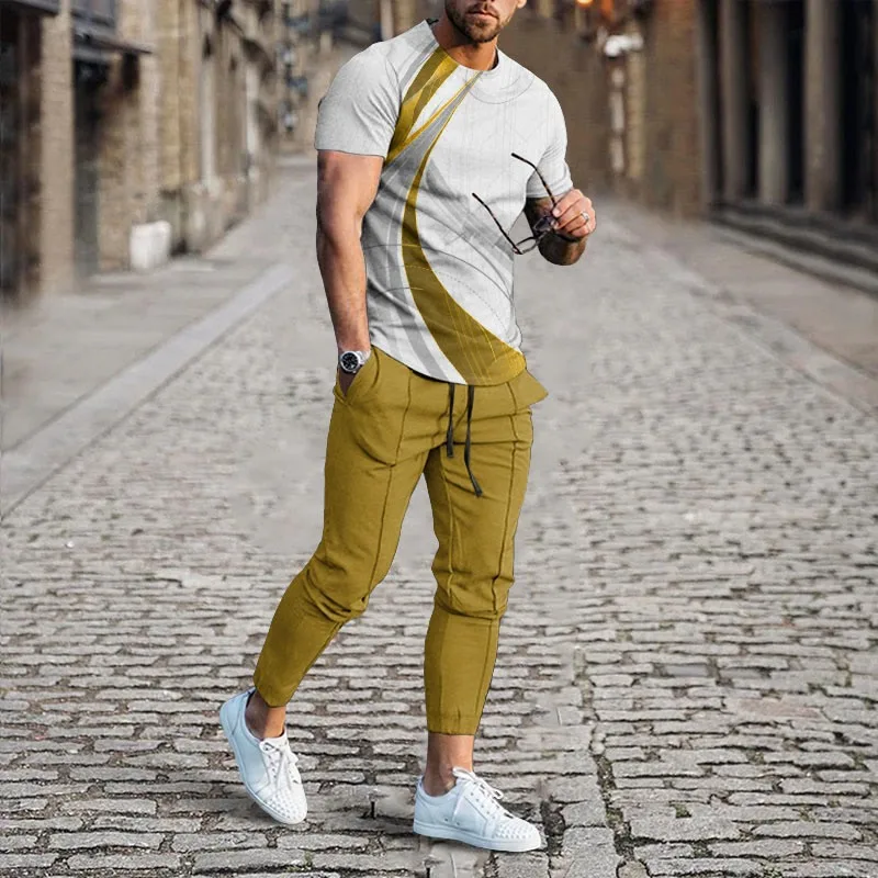 Tracksuit Outfit Fashion Summer Men's O-Neck T-Shirt 2-Piece Set Street Casual  Short Sleeve Jogging Clothes Oversized Pant Suit