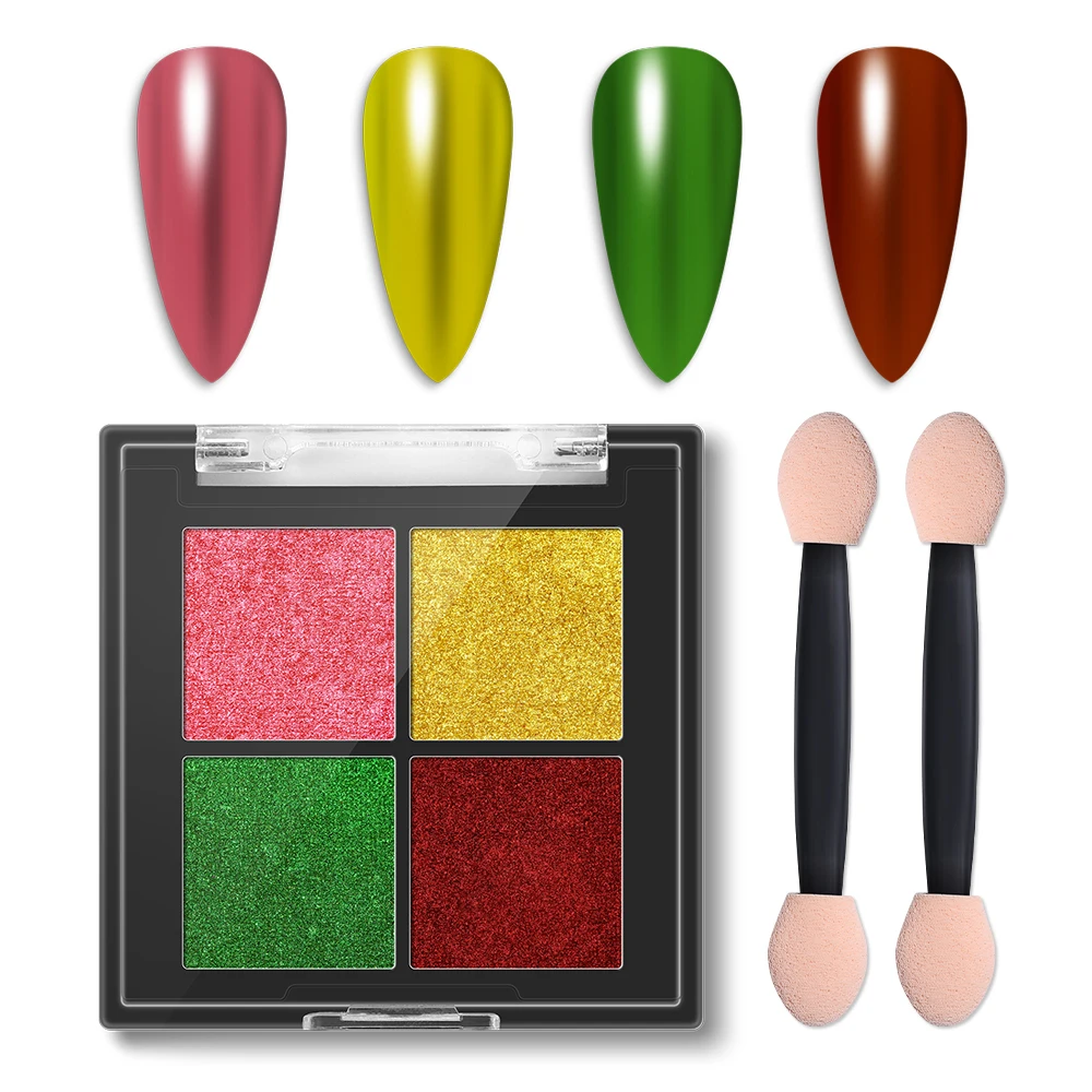 

Modeloens 4Colors With Brush Solid Mirror Powder Mirror Effect Neon Pigment Powder Nail Glitter Ombre Chrome Dust Gel Polish