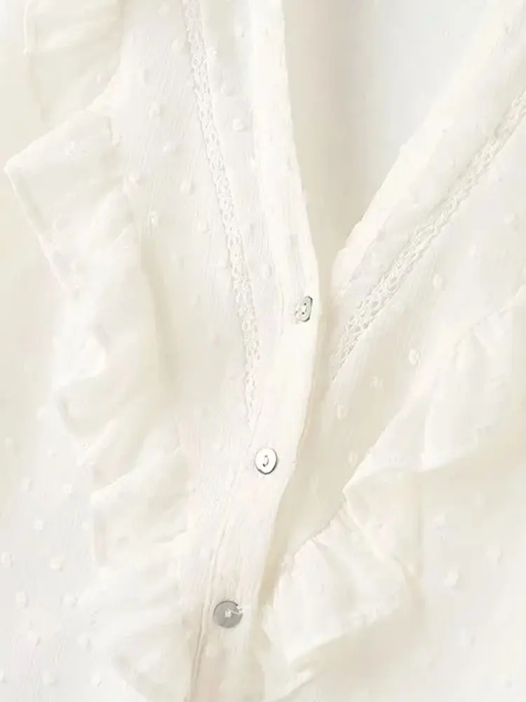 Женская шифоновая блузка с оборками однобортная винтажная во французском стиле