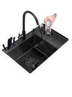 72x45cm black nano 304 stainless steel high pressure cup washer sink single slot vegetable wash basin water bar balcony