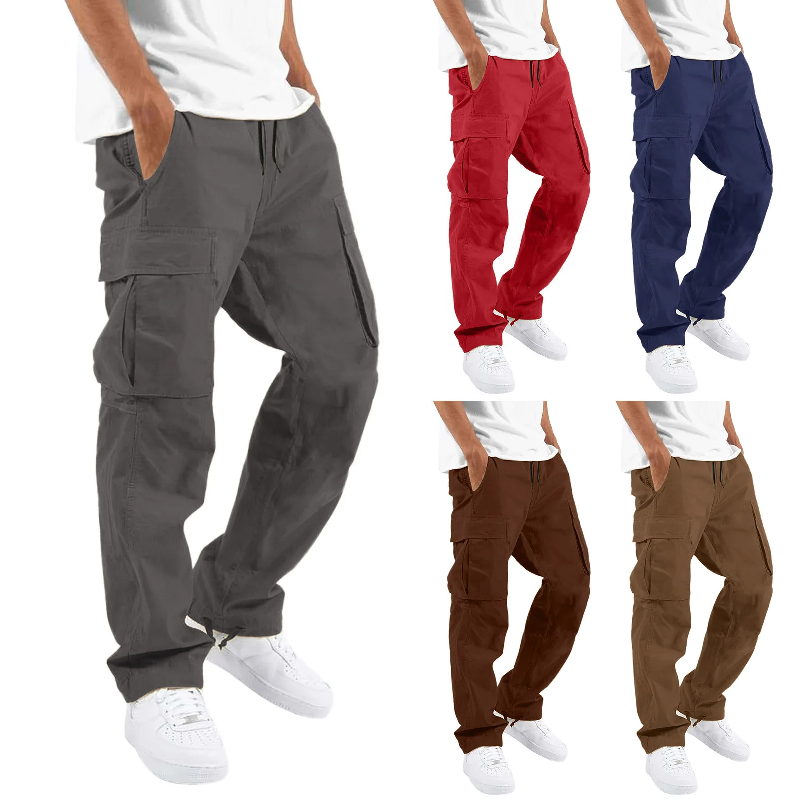 

New Summer Men's Casual Pants Large Pocket Overalls Streetwear Fashion Male High Waist Loose Straight Wide Leg Trousers
