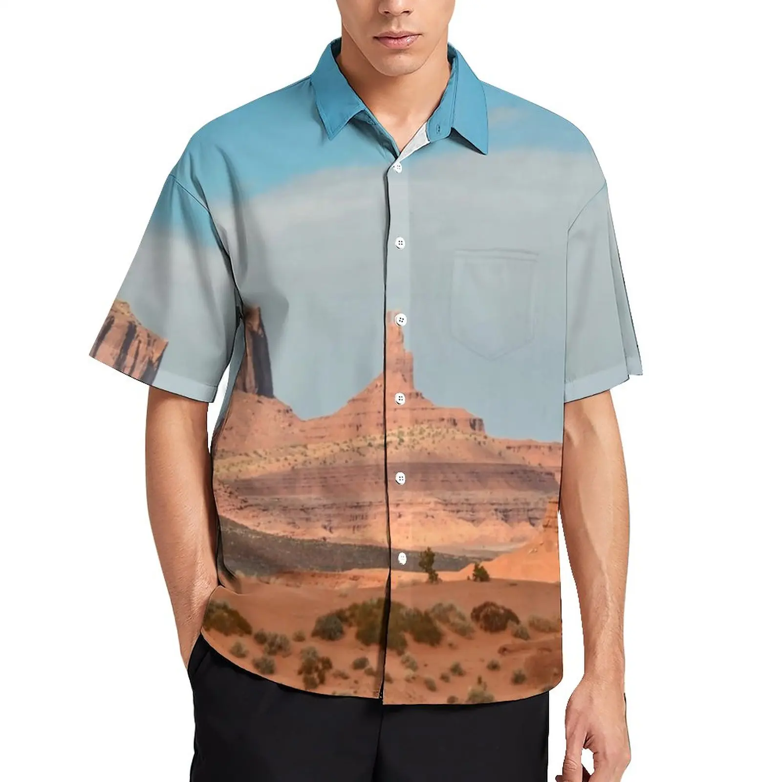 

Calm Desert Shirt Vacation Blue Sky Print Casual Shirts Hawaiian Custom Short Sleeve Cool Oversized Blouses