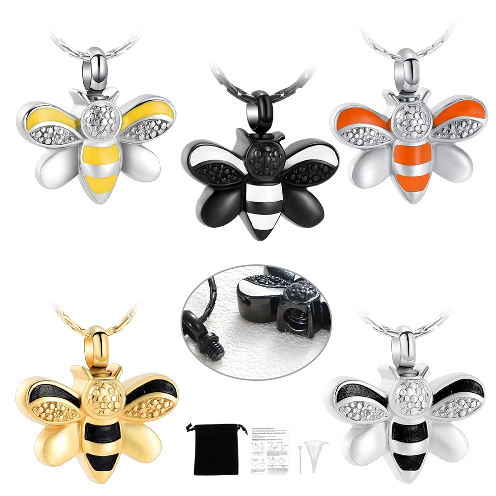 

Elegant Bees Cremation Jewelry Stainless Steel Urns Necklace Hold Ashes/Perfume Keepsake Customize Memorial For Man Woman