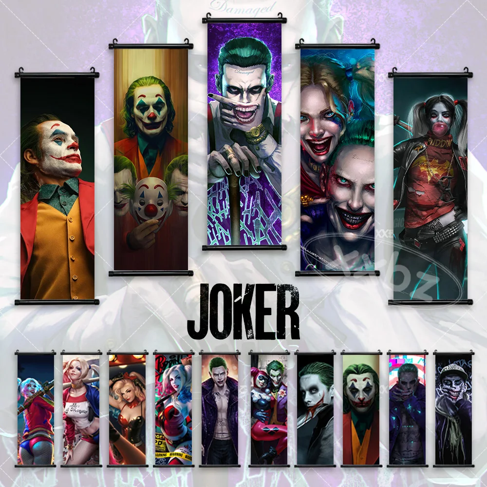 

Joker Movie Hanging Painting Harley Quinn Posters Canvas Red Hood Wall Art Justice League Home Decoration Anime Scroll Picture
