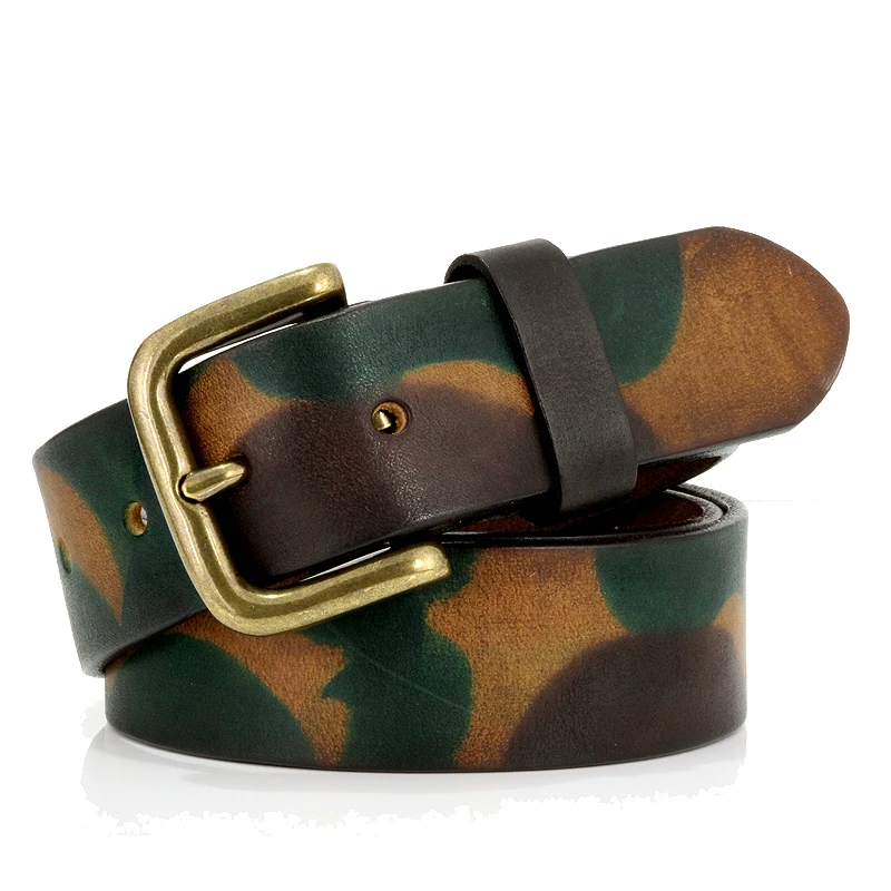 Genuine Leather Belt Damouflage Series Tactical Belt Solid Brass Buckle Sports Belt Real Military Nnisex Belt 3.3CM and 3.8CM