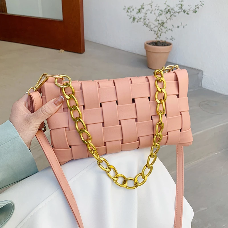 

Luxury Designer Handbag Fashion PU Leather Braided Bag for Female Women's Weave Design Shoulder Bags Chain Underarm Bags Purse