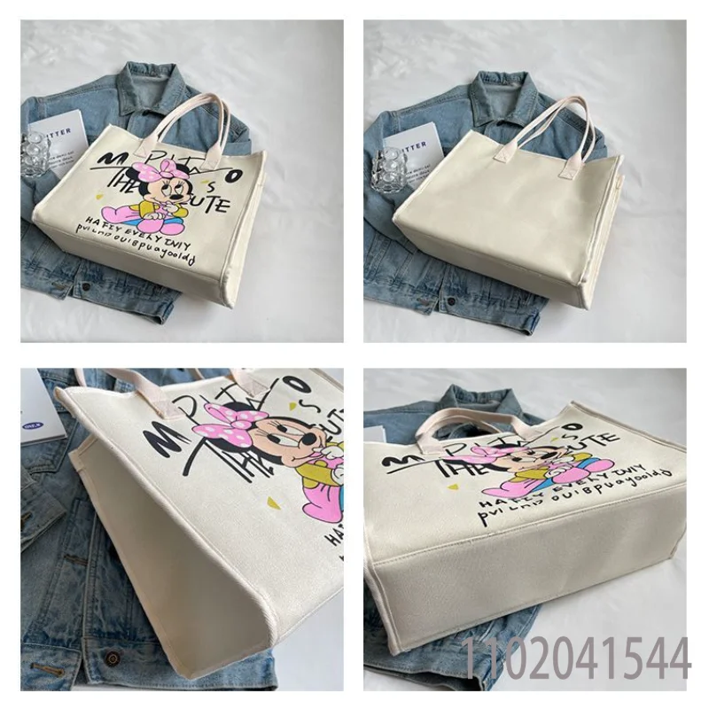 Disney Student Shoulder Bag for Girls Women Luxury Designer Mickey Minnie Handbags Large Capacity Canvas Tote Bag with Zipper