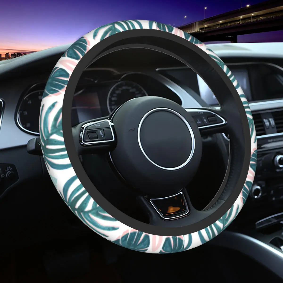 

38cm Car Steering Wheel Covers Palm Tropical Leaves Anti-slip Braid On The Steering Wheel Cover Steering-Wheel Accessories