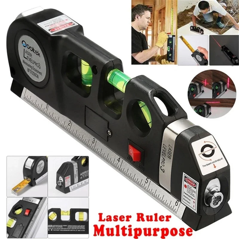 

Multipurpose Laser Level Ruler Adjustable Straight Line Horizon Vertical Measure Tape 8Ft 2.5M Aligner Standard Metric Rulers