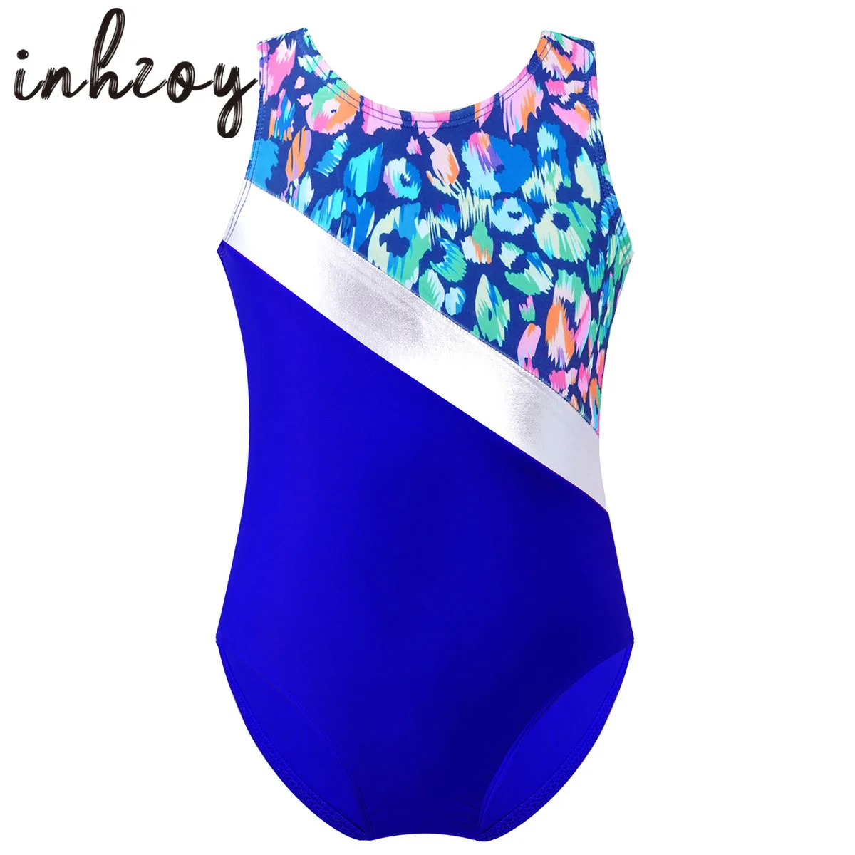 

Kids Girls Sleeveless Gymnastics Workout Leotard Bodysuit Printed Ballet Dancewear Stage Dance Jumpsuit Performance Clothes