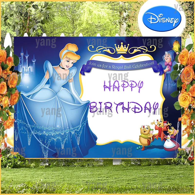 Magic Disney Cinderella Dreamy Cartoon Custom Blue Night Castle Background Free Customize Princess Girl Birthday Party Backdrop