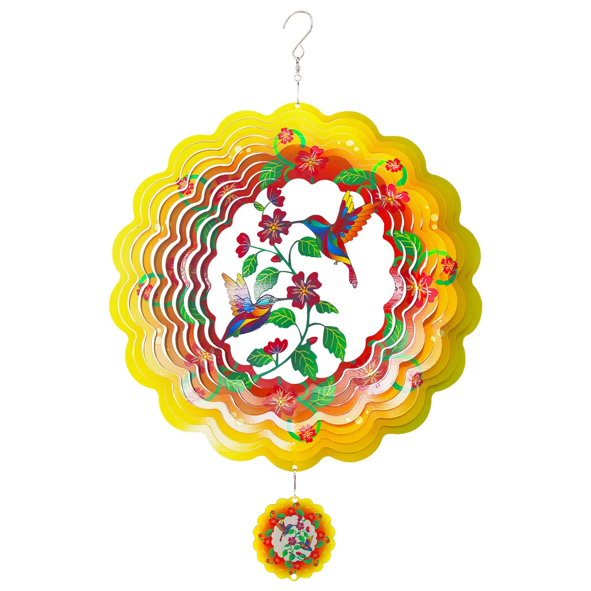 

3D Wind Spinner Large Hanging Hummingbird Wind Chimes with Hook Metal Stainless Steel Wind Sculptures Garden Spiral Bird Repelli