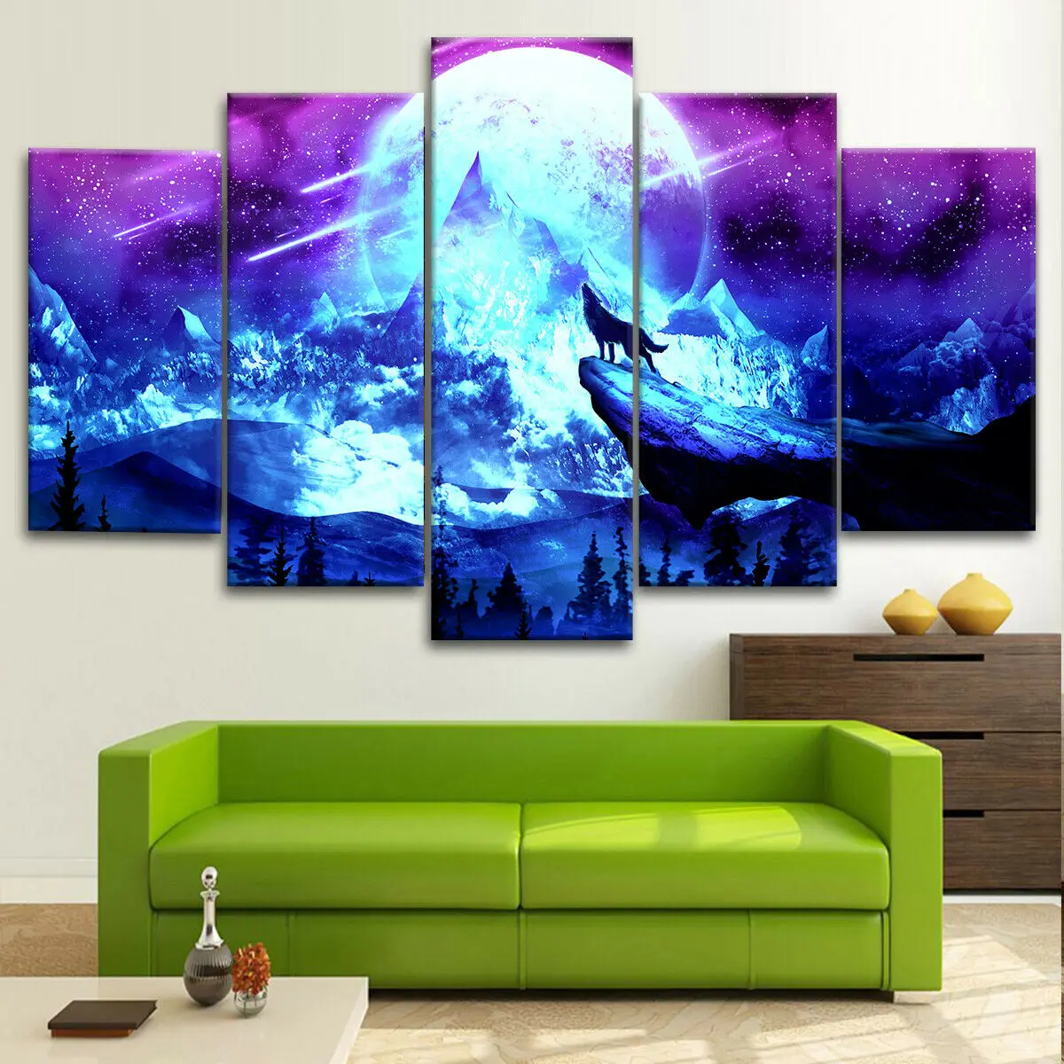 Картина на холсте с изображением воющего волка и Луны 5 шт. |