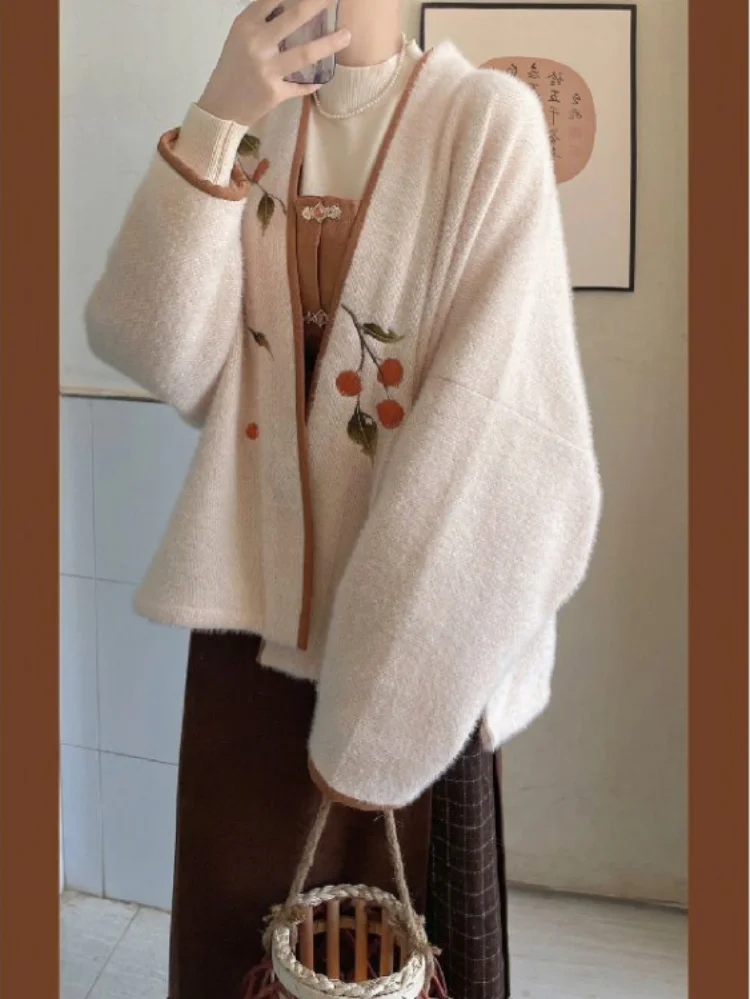 2022 Y2k эстетичный японский кавайный кардиган свитер с вышивкой осень Харадзюку