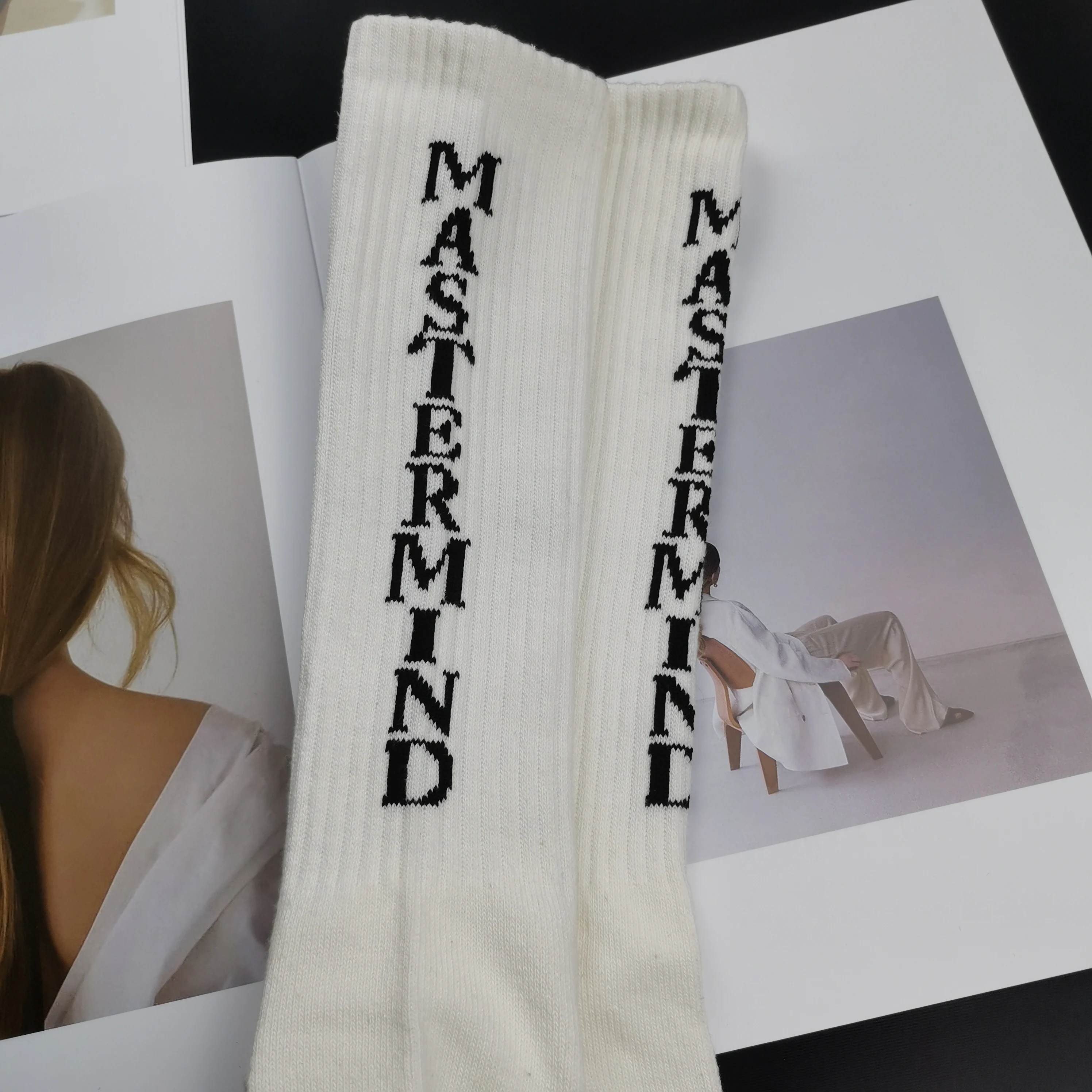 Japanese Mmj Brand Cotton Black and White Skeleton Men's and Women's Towel Bottom Sports Socks MASTERMIND Short Trend Stockings