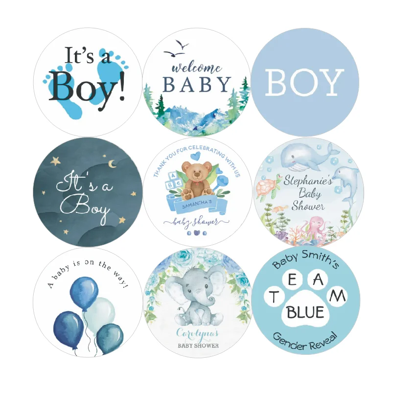 Welcome Baby Boy Stickers Labels blue Decor Stickers Welcome New Born Gender Reveal Baby Shower Decor3.5cm