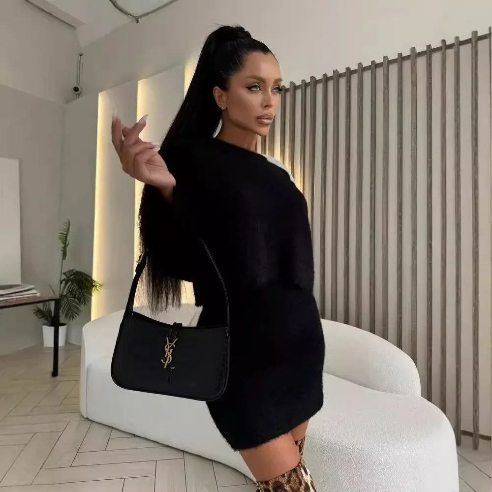 Элегантный вязаный костюм-свитер платье комплект из 2 предметов для женщин