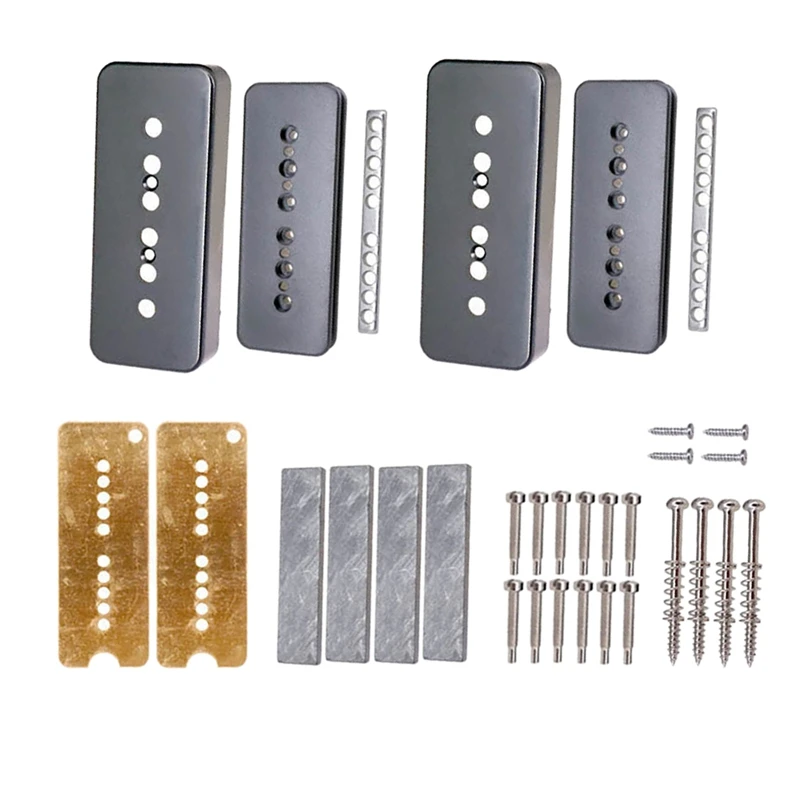 

1 Set Guitar Humbucker Pickup Kits Brass Coverand Baseplate Silver Pole Screws For Electric Guitar Accessories