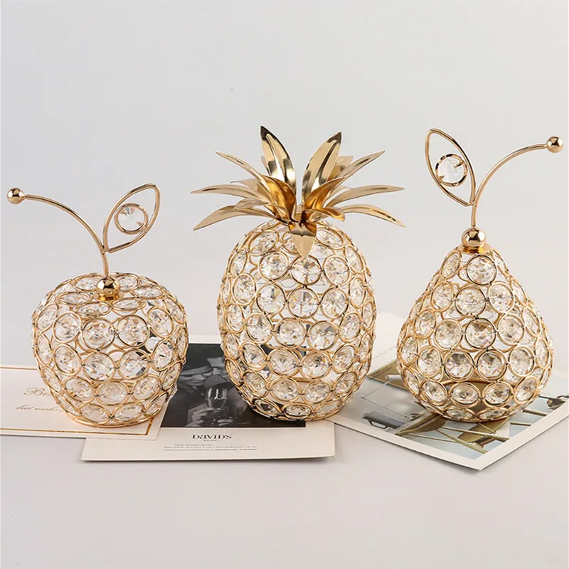 

European Style Metal Crystal Craft Fruit Ornament Apple Sydney Pineapple Living Room Decoration Creative Home Decoration Gift