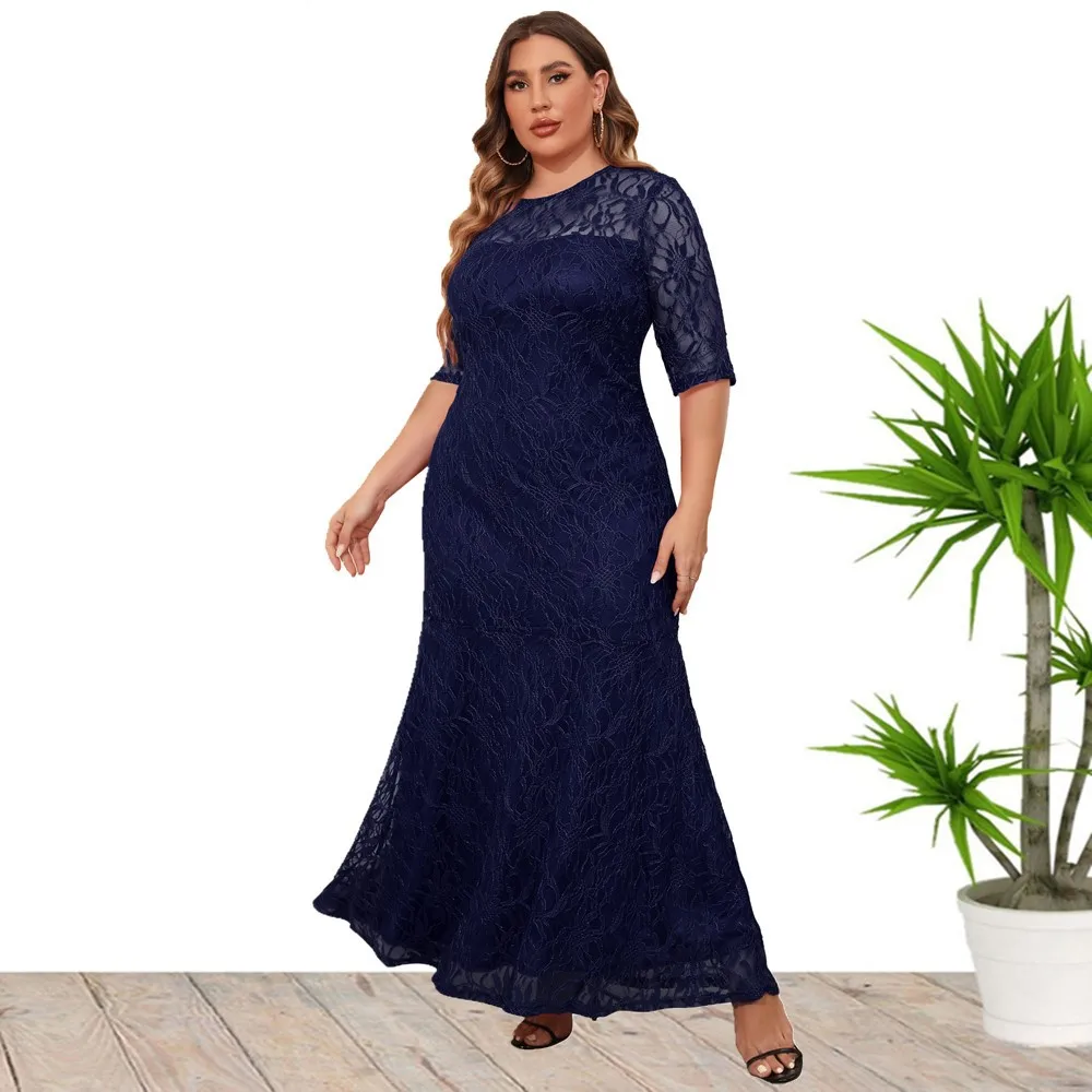 2023 New Hot Sale European And American Style Plus Size Lace Evening Party Dress For Women