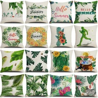 tropical plant green leaves printed cushion cover spring summer decorative sofa pillow case home decorative linen pillow cover